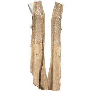 Vocal House Of Betty Jane XL Brown‎ Lace Faux Suede Vest Western Bobo Open Front
